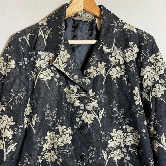 Tommy Bahama Silk Floral Print Bolero Jacket Women's Medium Black Ivory Blazer - Picture 5 of 14